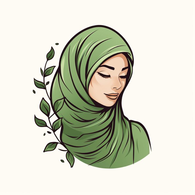 Mulheres muçulmanas hijabi com folha desenhada à mão ilustração de arte de linha logotipo para moda boutique ou negócios