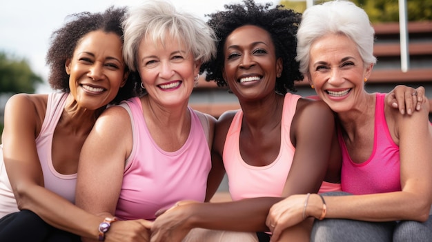 Mulheres multirraciais idosas se divertindo juntas após treino esportivo ao ar livre