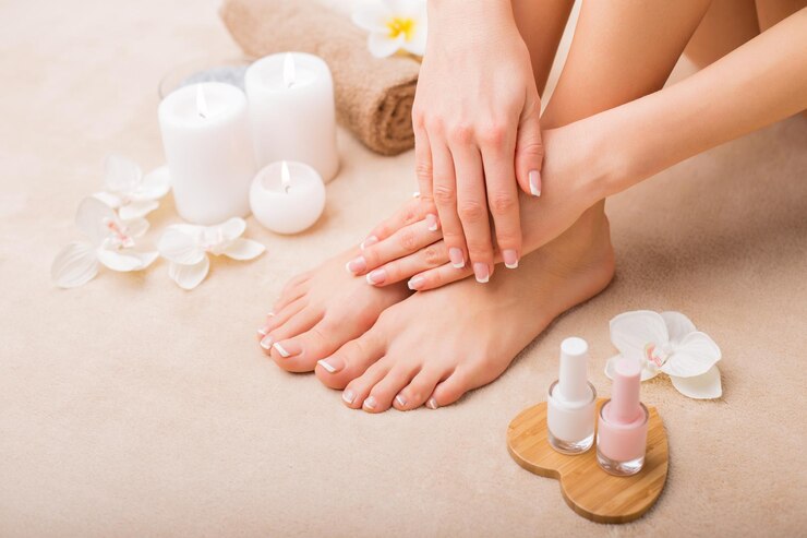 Foto mulheres no salão spa após manicure e pedicure