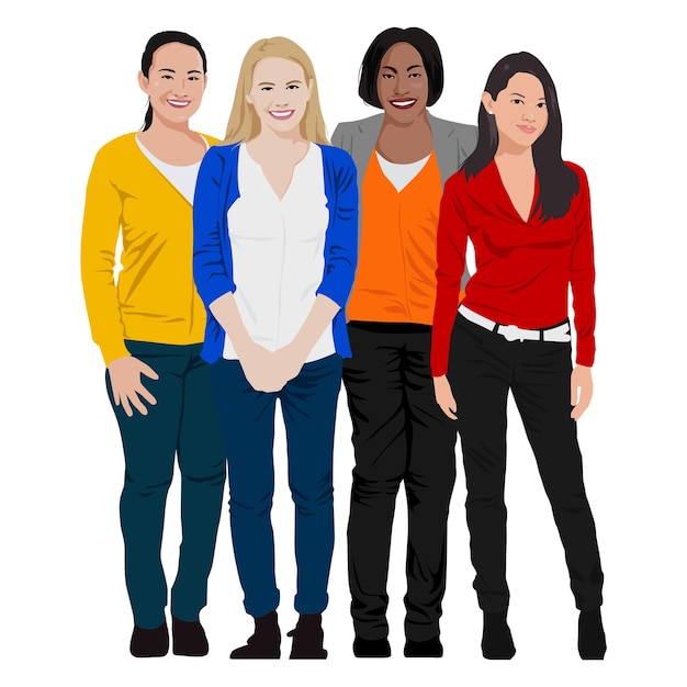 Mulheres PNG adesivo personagens de pé em fundo transparente