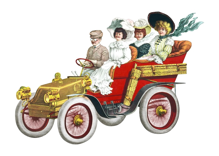 Foto mulheres png e um homem montando um automóvel em fundo transparente remastered by rawpixel