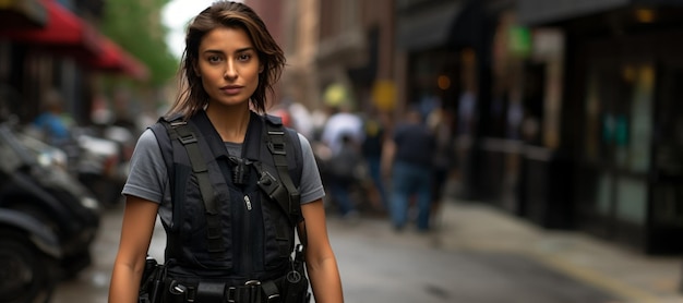 Foto mulheres policiais em uma rua da cidade ia generativa