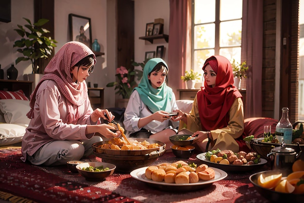 Mulheres preparando o Eid al-Fitr em casa