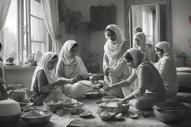 Mulheres preparando o Eid al-Fitr em casa