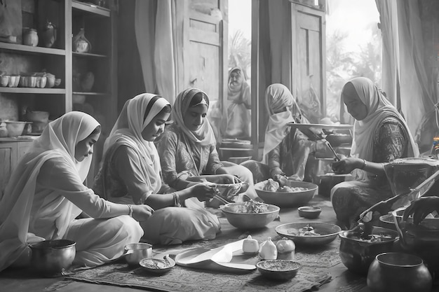 Mulheres preparando o Eid al-Fitr em casa