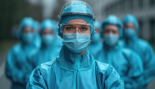 Mulheres retratadas por médicos com um banner de maquete de máscara e segurança nos cuidados de saúde no hospital