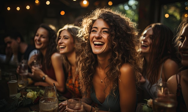 Mulheres rindo à mesa