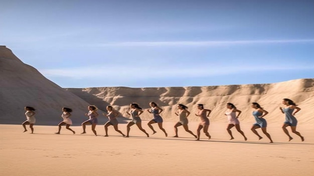 Mulheres se exercitam na praia representando um papel de parede de areia