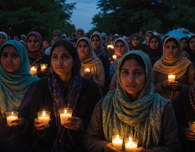 Mulheres seguram velas em fila com a palavra "Eu sou quem está segurando"