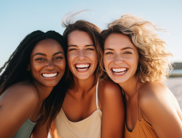 Foto mulheres sorridentes na praia