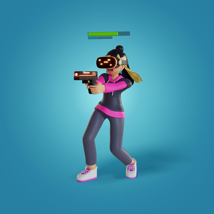 Mulheres vestindo vr estão jogando um jogo na ilustração Metaverse 3D Render