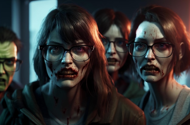Mulheres zumbis em óculos Retrato de monstros femininos revividos Generative AI
