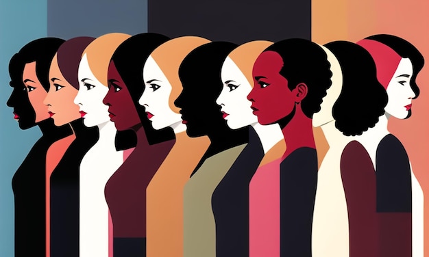 Multi Ethnic Diverse Group of Mix Race Women Gleichberechtigung und Frauenrechte Woman's Day Illustration Generative AI