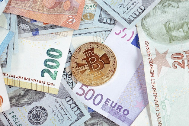 Multi Euro Dolar efectivo y moneda Diferentes tipos de billetes de nueva generación bitcoin lira turca