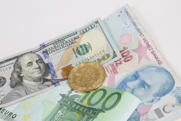 Multi Euro Dolar efectivo y moneda Diferentes tipos de billetes de nueva generación bitcoin lira turca