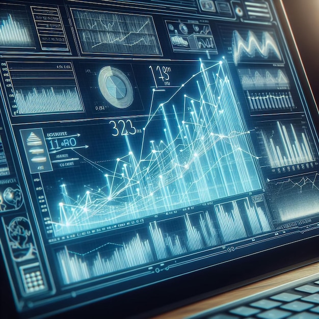 Multi-Exposition eines abstrakten Finanzdiagramms auf Computer-Hintergrund Bank- und Buchhaltungskonzept