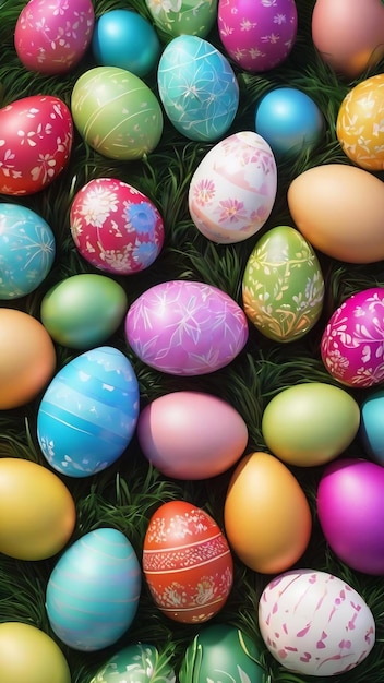 Multicolor de ovos de Páscoa com fundo de natureza para o conceito do dia de Páscoa