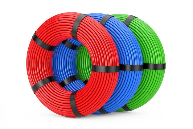 Multicolor Knäuel Netzwerk-Kunststoff-Kabel auf weißem Hintergrund. 3D-Rendering