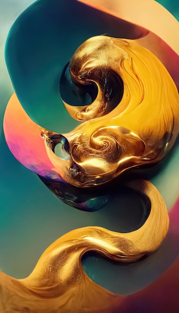 Multicolor néon ouro abstrato líquido dínamo redemoinhos em forma de fundo Design psicodélico moderno