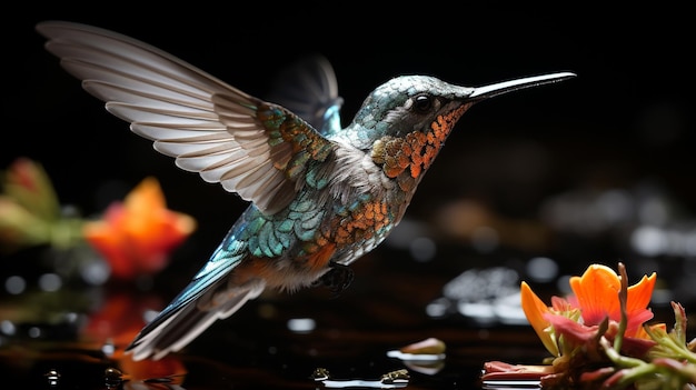 _Multicolored_hummingbird_flies_to_the_flowHD 8K papel de parede Imagem fotográfica de estoque