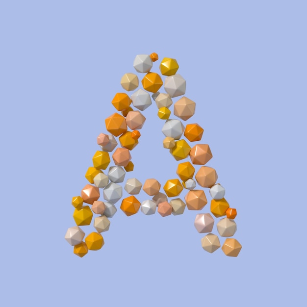 Multicolored Particle Sphere Style Alphabet A mit isoliertem 3D-Rendering auf weißem Hintergrund