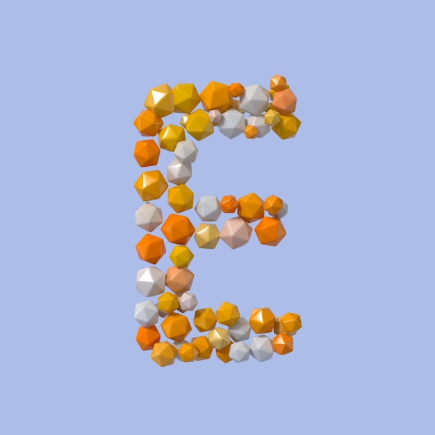 Multicolored Particle Sphere Style Alphabet E mit isoliertem 3D-Rendering auf weißem Hintergrund