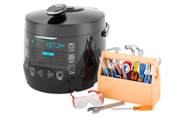 Multicooker mit Toolbox Reparatur und Wartung des automatischen Multicooker 3D-Rendering