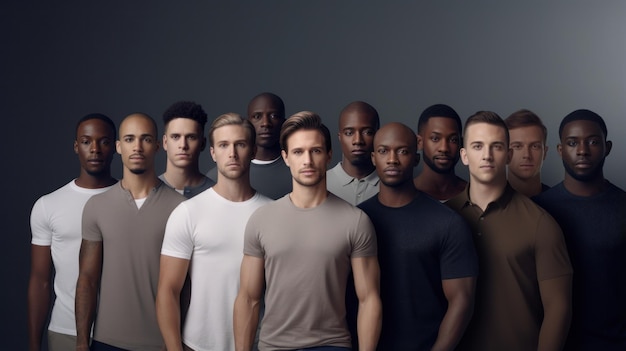 Multicultural Male Unity Diverse Grupo de Homens Confiantes Abraçam a Beleza da Diversidade em Estúdio Isolado em Fundo CinzaxA