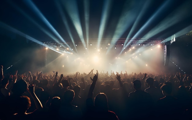 Multidão a festejar luzes de palco concerto ao vivo música de verão