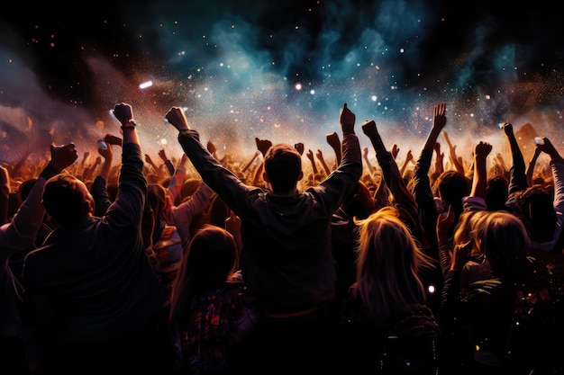 Foto multidão aplaudindo em um concerto de música ao vivo com as mãos levantadas no ar a multidão aplaudindo em um concerto de rock ai gerado