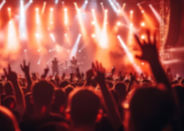 Foto multidão aplaudindo em um concerto de rock na frente de luzes brilhantes
