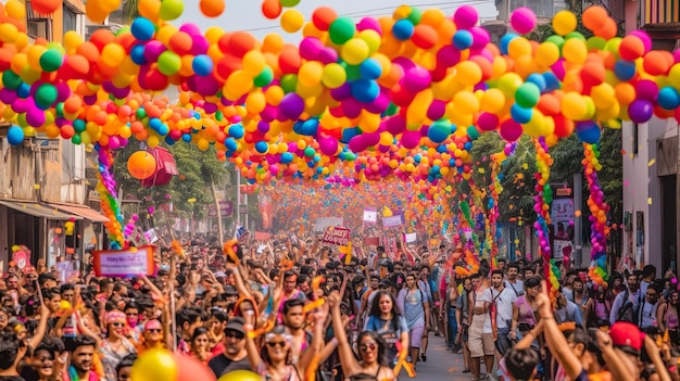 multidão comemorando o dia do orgulho