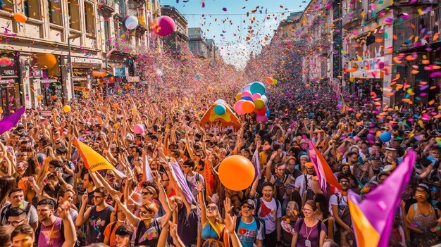 multidão comemorando o dia do orgulho