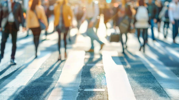 Multidão de empresários irreconhecíveis caminhando na travessia de Zebra na hora de ponta dia de trabalho confusão de negócios e pessoas conceito de estilo de vida e lazer