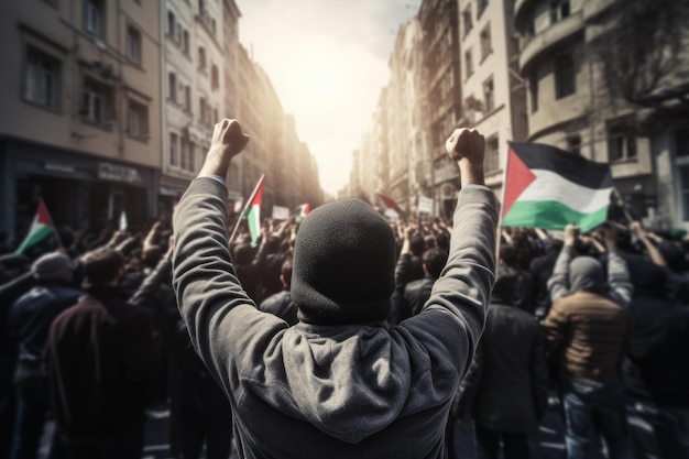 Foto multidão de pessoas em uma manifestação de protesto na palestina pela liberdade ia generativa