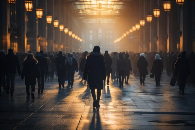 multidão de pessoas grande grupo de pessoas andando cidade rua paisagem IA generativa