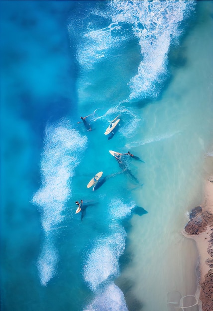 Multidão de pessoas na praia vista aérea gerada por ia