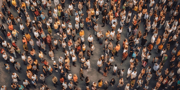 Multidão de pessoas vista de cima de vista de pássaro AI generativa