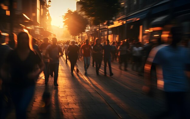 Foto multidão desfocada de pessoas irrecognizáveis na rua movimento desfocado de pessoas em movimento caminhando na rua