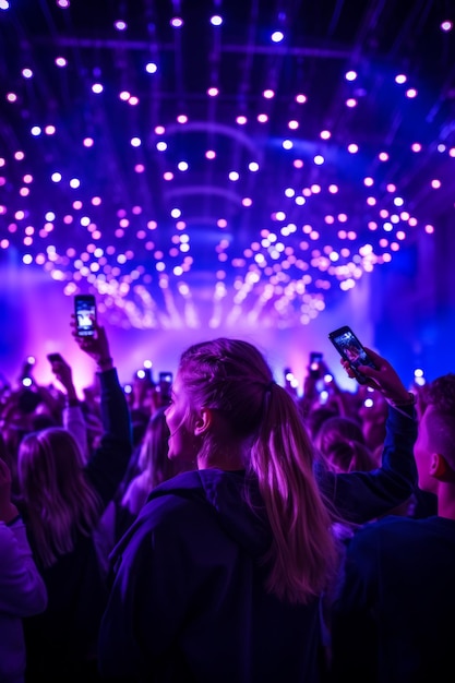 Foto multidão do concerto segurando seus telefones