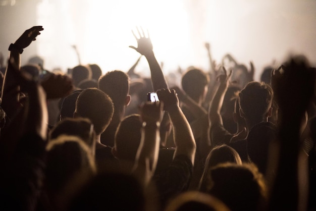 Multidão durante um concerto de música à noite