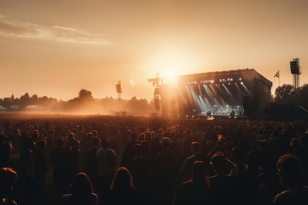 Multidão em um concerto ao ar livre Pessoas comemorando em um verão ao ar livre Generative AI