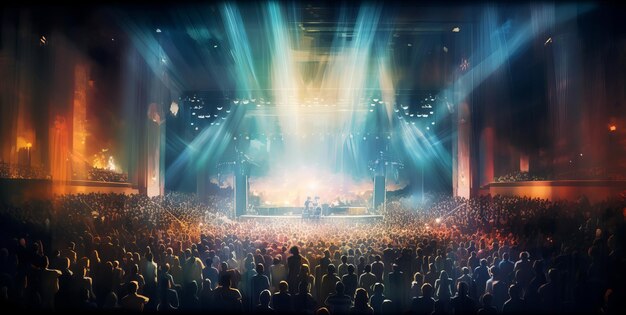 Multidão em um concerto com luz brilhante