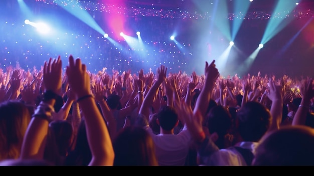 Multidão enérgica de pessoas em um concerto ou festa de evento ao vivo AI gerativa