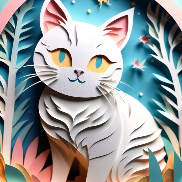 Foto multidimensional papercut hacer un gato lindo con color pastel