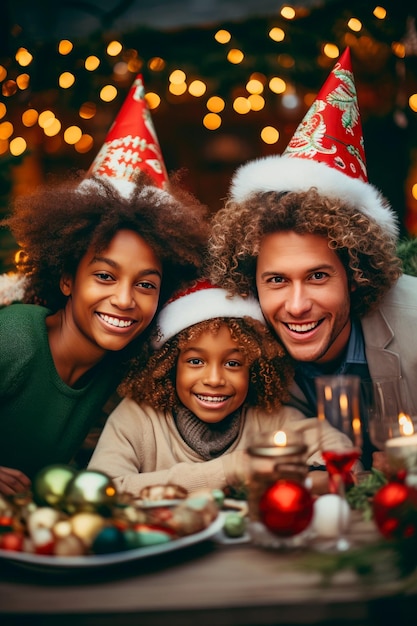 Multiethnische Familie genießt Weihnachten zu Hause