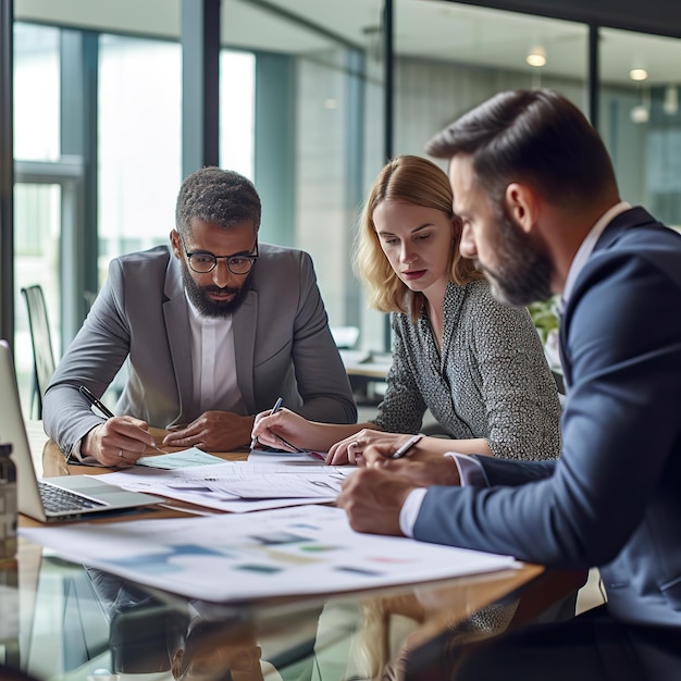 Multiethnische Geschäftsleute arbeiten im Büro AI Generated zusammen