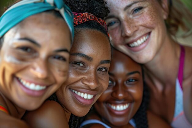 Foto multigerações de mulheres se divertindo depois de exercícios ao ar livre se concentram no rosto das mulheres africanas