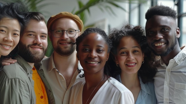 Foto multikulturelle gruppe von freunden, die lachen und sich gegenseitig erfreuen, einbeziehung der vielfalt am arbeitsplatz