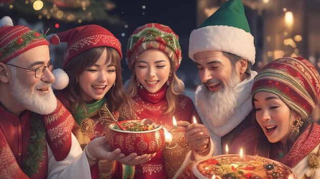 Multikulturelle weihnachtsfeier mit vielfältigen traditionen, menschen feiern weihnachten 